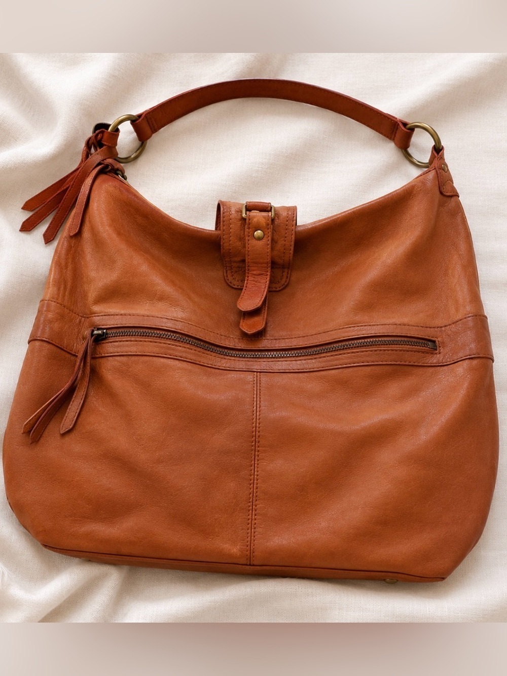 Topshop Brown Leather Hobo Shoulder Bag Slouchy Boho Tote Purse